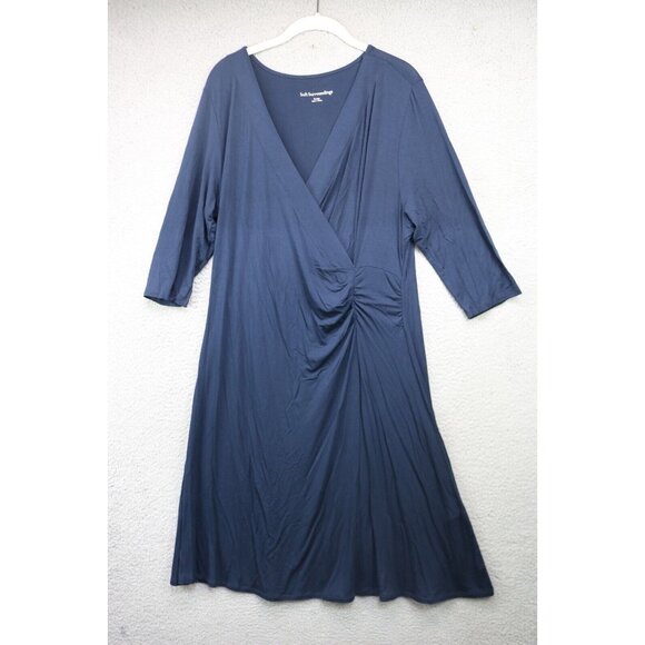 Soft Surroundings 3/4 Sleeve V Neck Blue Midi Dress-Size XL-Stretchy - Picture 1 of 9